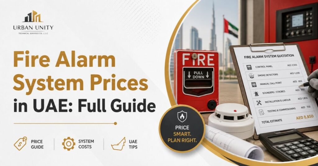Fire alarm system control panel installation in UAE commercial building