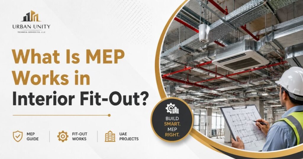 MEP works installation for ducting, fire systems, and ceiling services