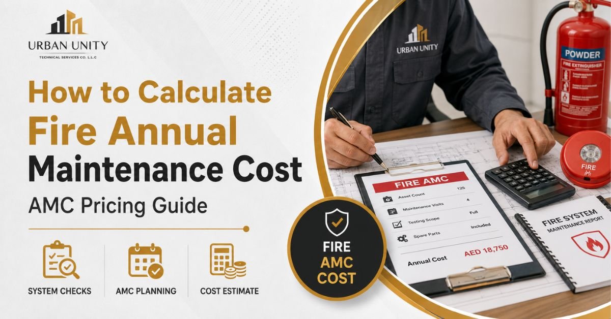 Fire annual maintenance cost guide showing AMC calculation, fire system checks, maintenance planning, and fire safety equipment.