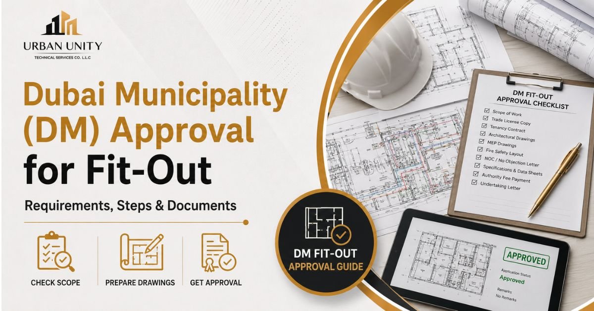 Dubai Municipality approval for fit-out guide by Urban Unity covering requirements, drawings, documents and approval steps