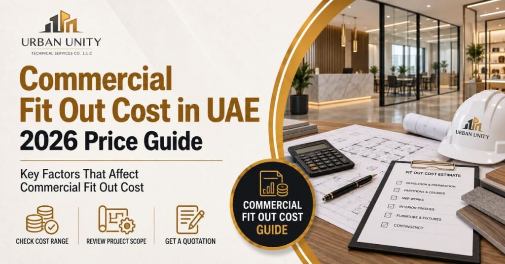 Commercial fit out project in UAE with MEP and interior works in progress