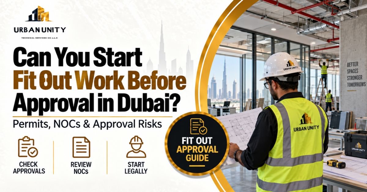 Fit out work in Dubai before approval showing contractor, technical drawings, permits, and NOC requirements.