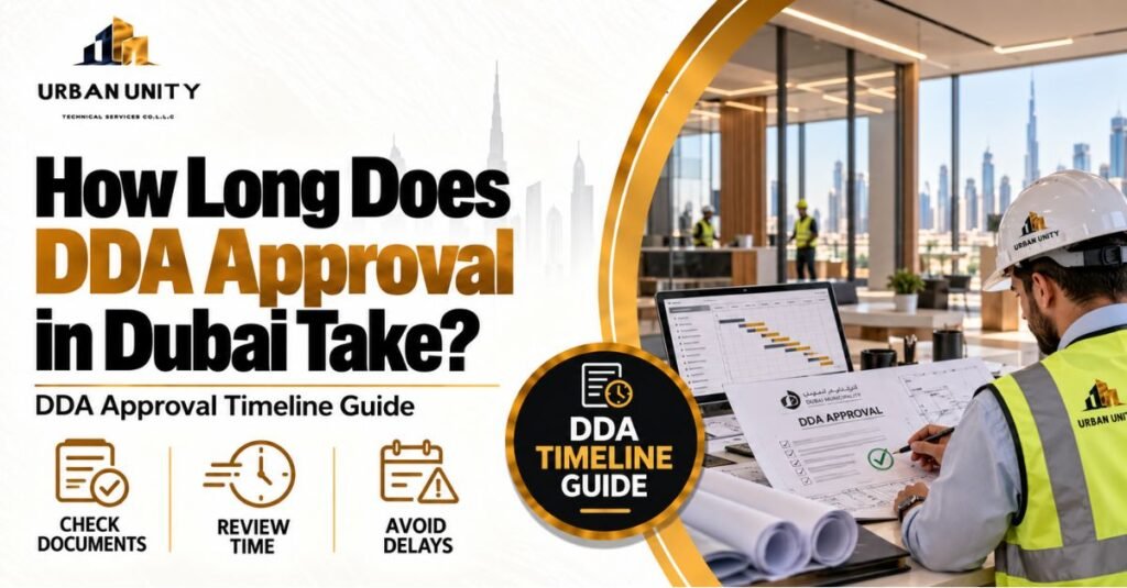 DDA approval in Dubai timeline guide showing approval documents, review time, and common fit-out approval delays.