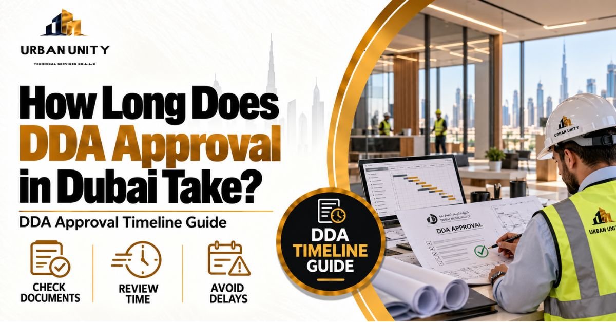 DDA approval in Dubai timeline guide showing approval documents, review time, and common fit-out approval delays.